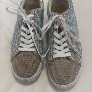 MICHAEL Michael Kors Silver and White Glitter Sneakers